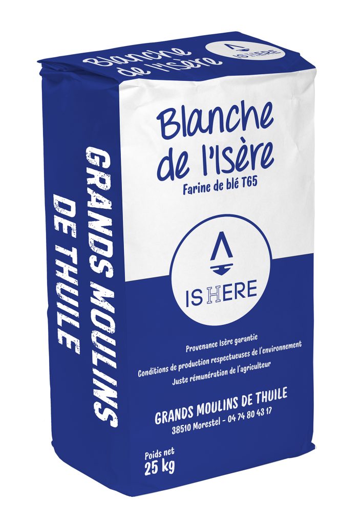 Blank paper bag package of flour isolated on white with clipping path