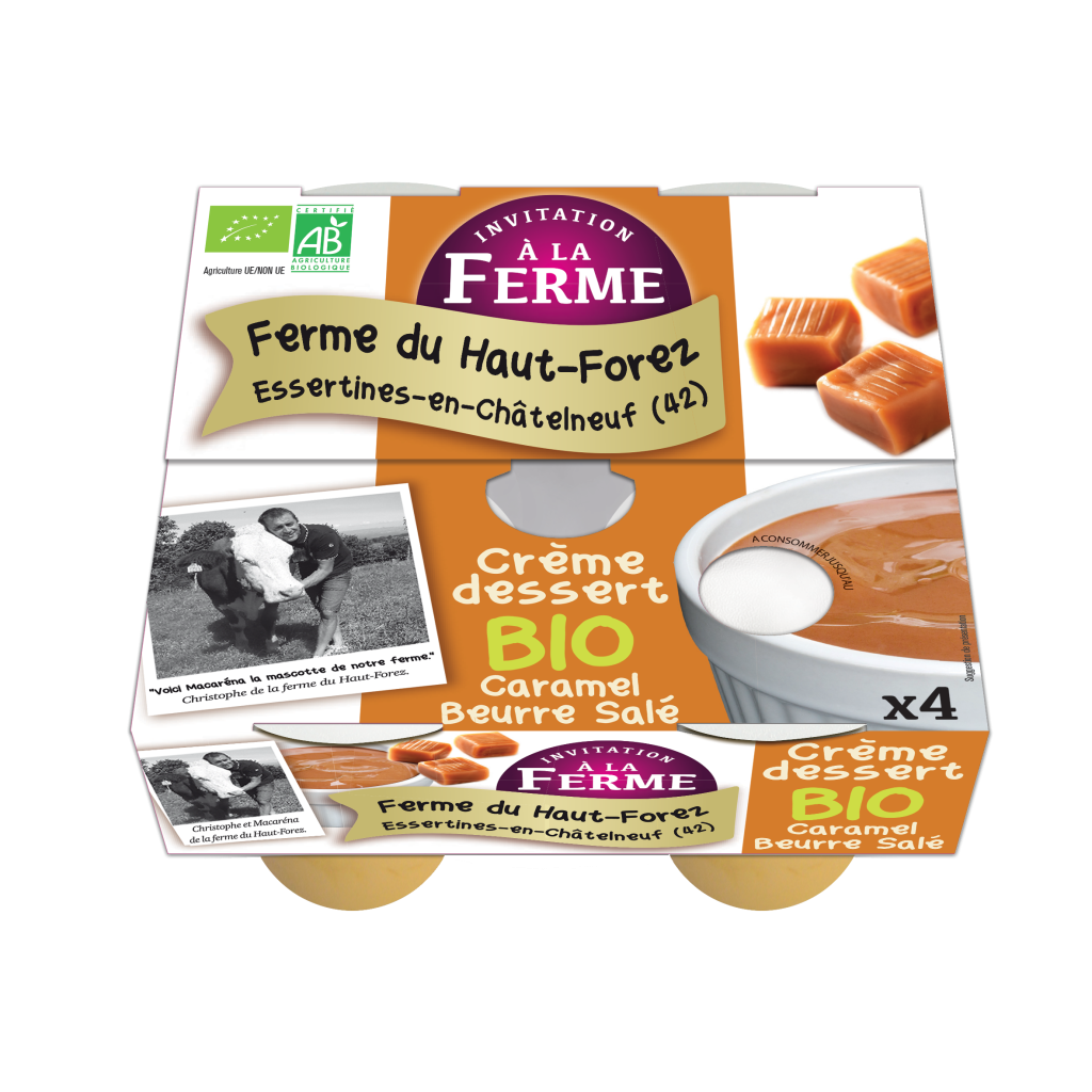 Crème dessert bio caramel au beurre salé ferme du Haut Forez