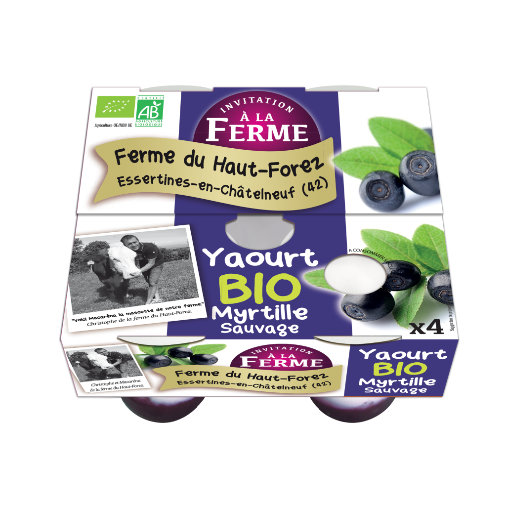 Yaourt à la myrtille bio ferme du haut forez